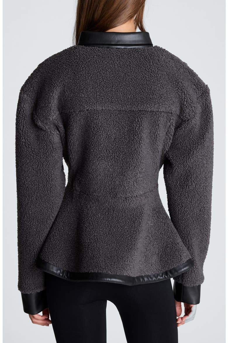 Faux Leather Trim Faux Fur Peplum Shirt, Alternate, color, SOLID GRAPHITE/ BLACK