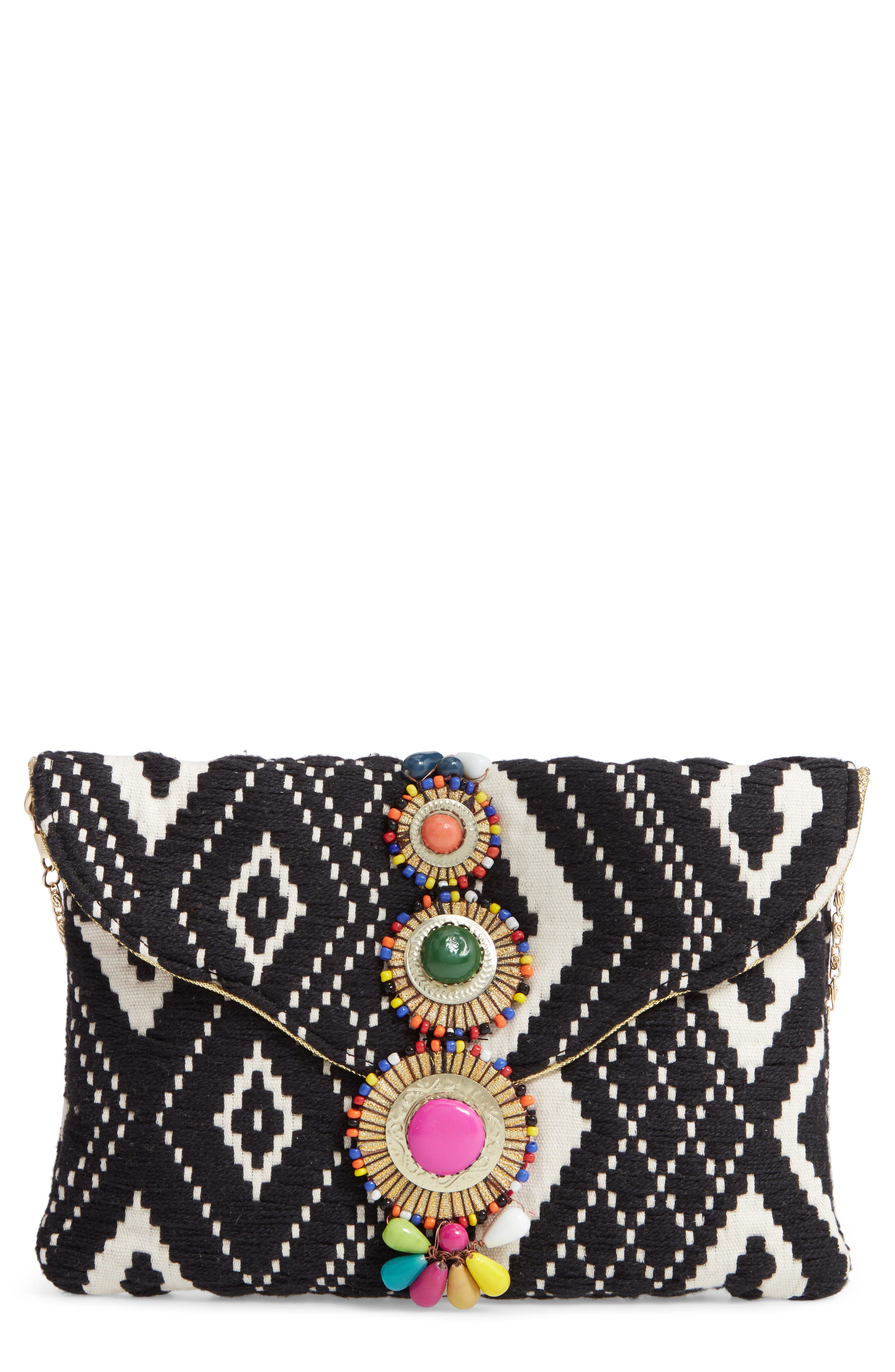 Steve Madden Steven by Steve Madden Beaded & Embroidered Clutch, Main, color, 