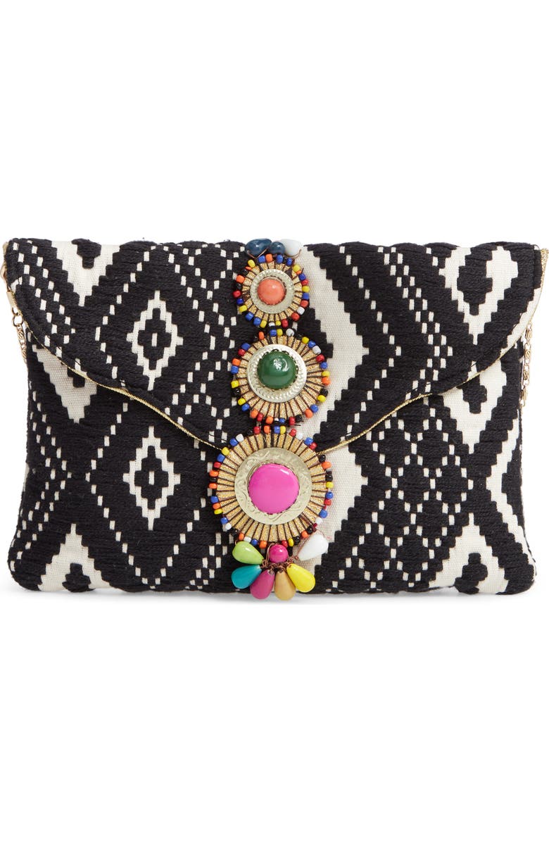 Steve Madden Steven by Steve Madden Beaded & Embroidered Clutch, Main, color,