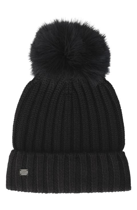 Wool Blend Rib Pompom Beanie