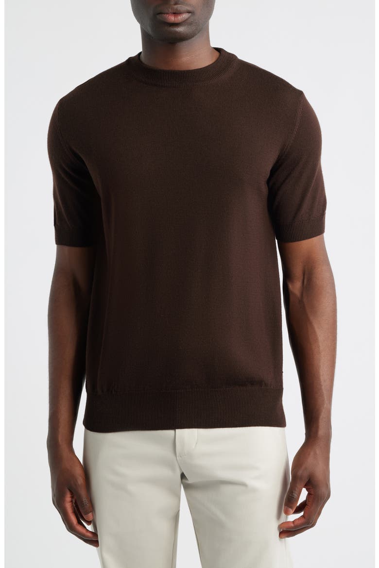 Cashwool® Short Sleeve Crewneck Sweater, Main, color, CHOCOLATE