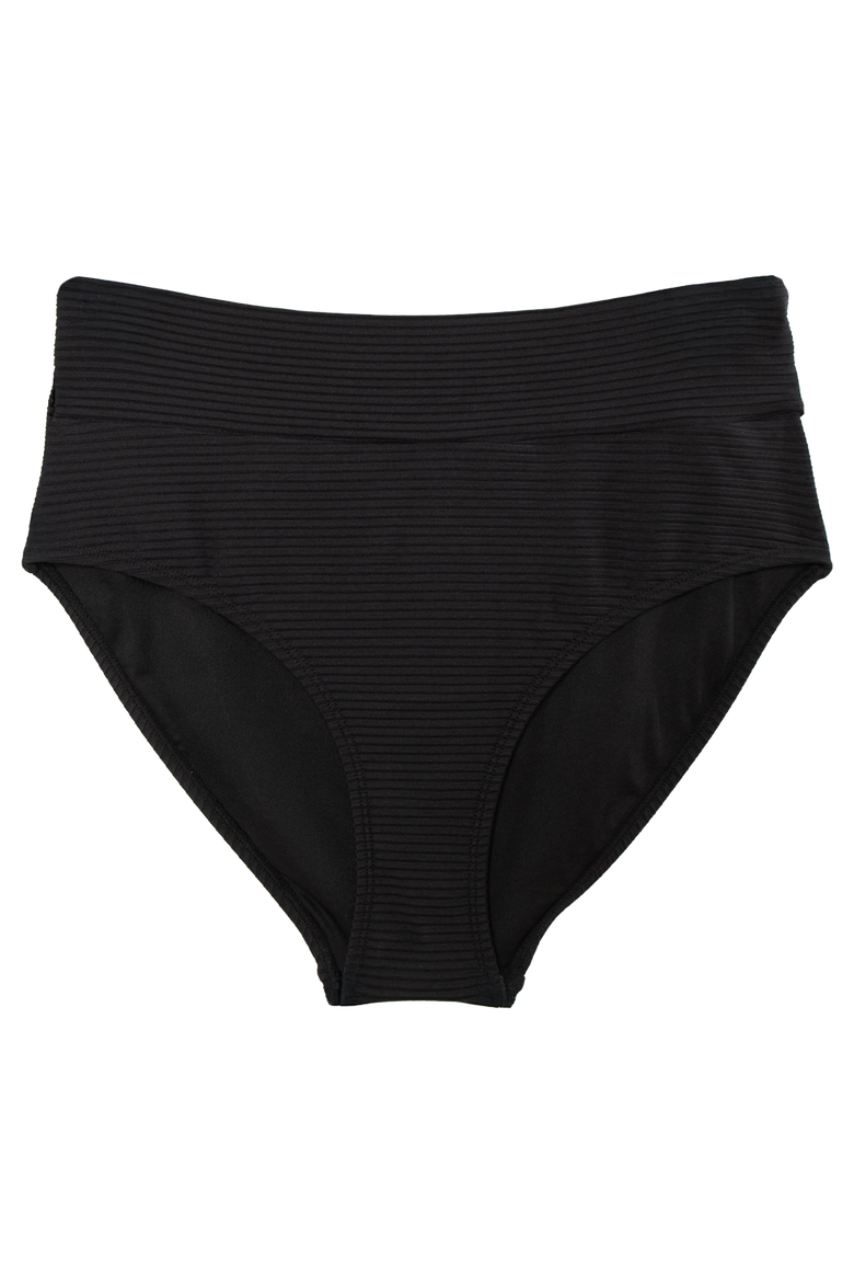Flat Rib Mid Rise Swim Bottom, Alternate, color, Black