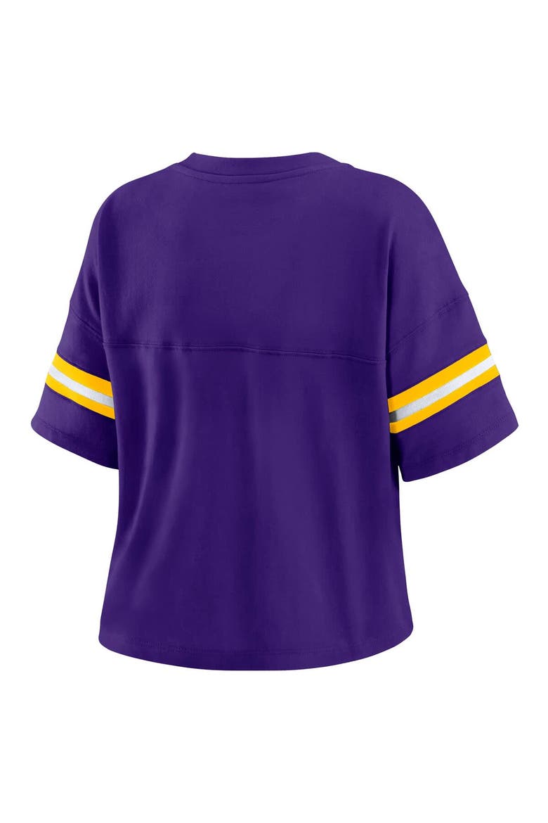 Women's WEAR by Erin Andrews Purple Los Angeles Lakers Plus Size Color Block Boxy V-Neck T-Shirt, Alternate, color, Purple