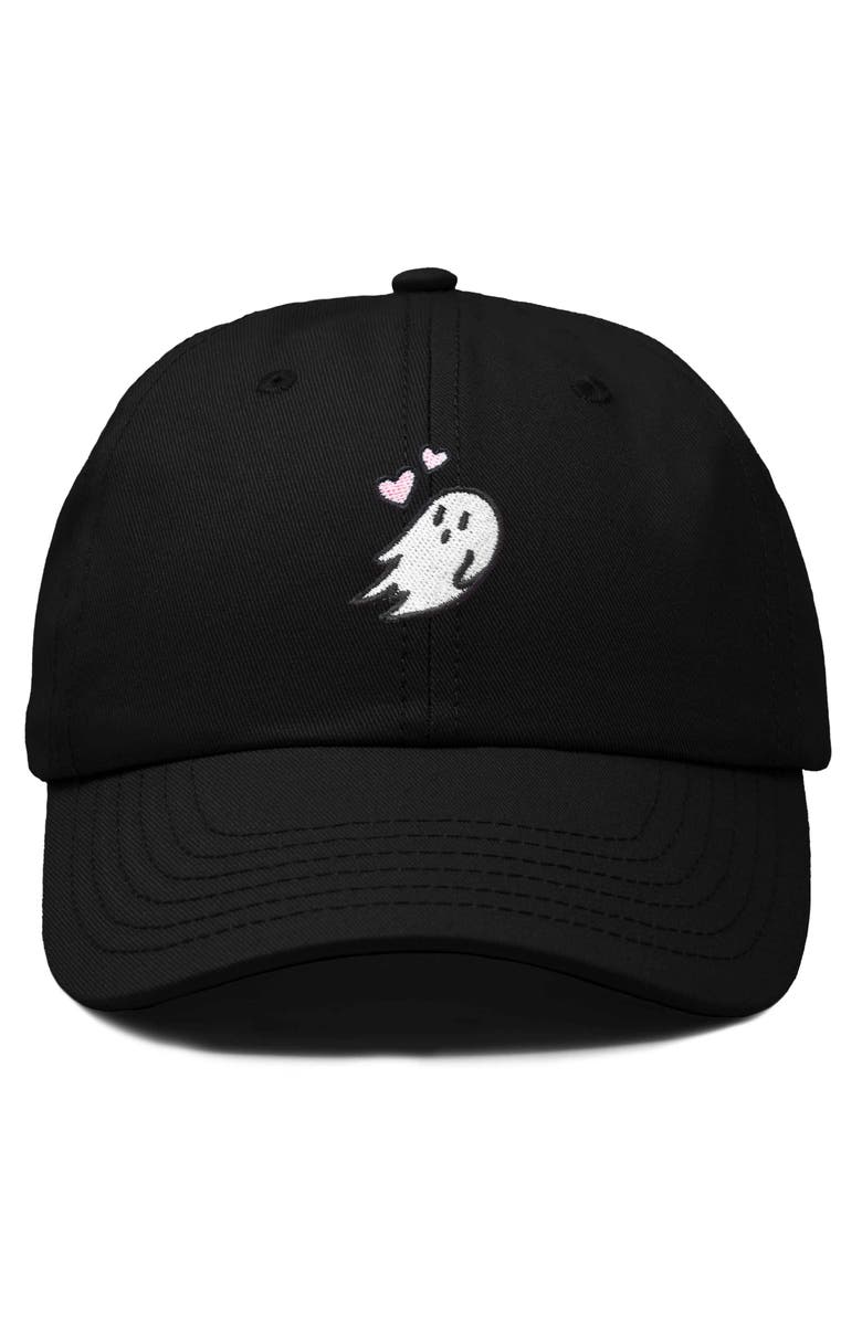 Dalix Heartly Ghost Embroidered Cap, Main, color, Black