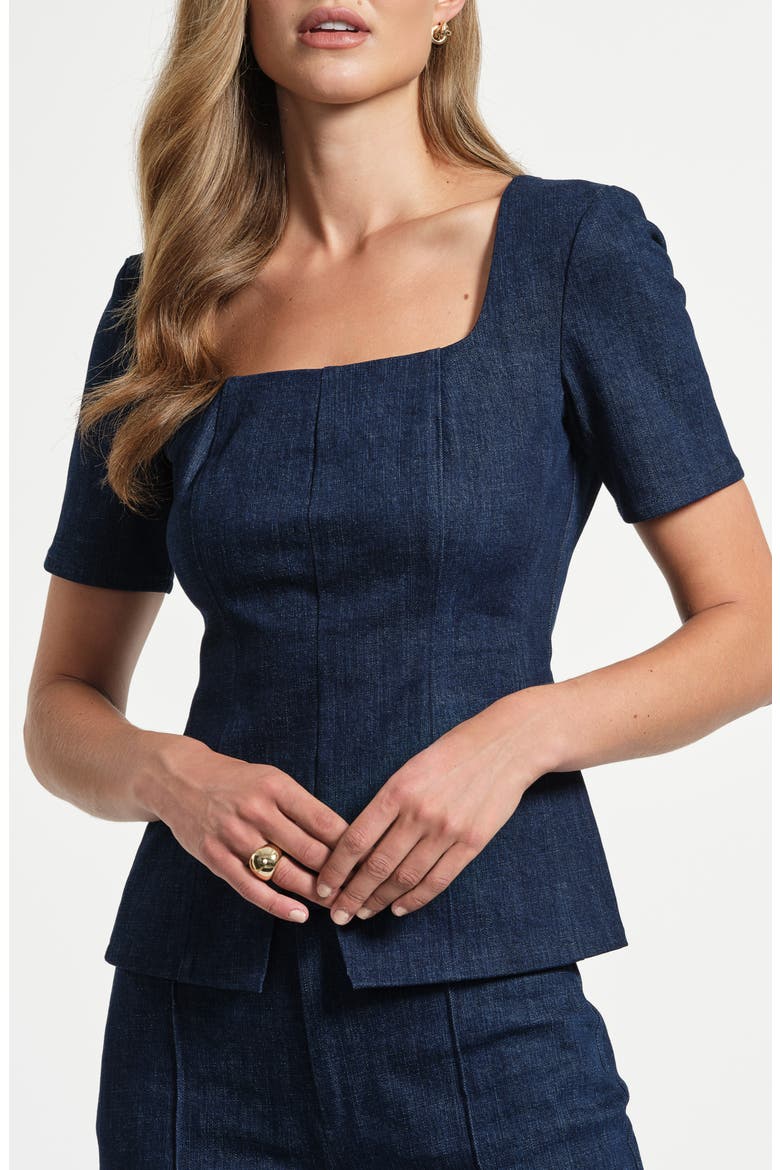 Seamed Square Neck Denim Top, Main, color, RINSE WASH
