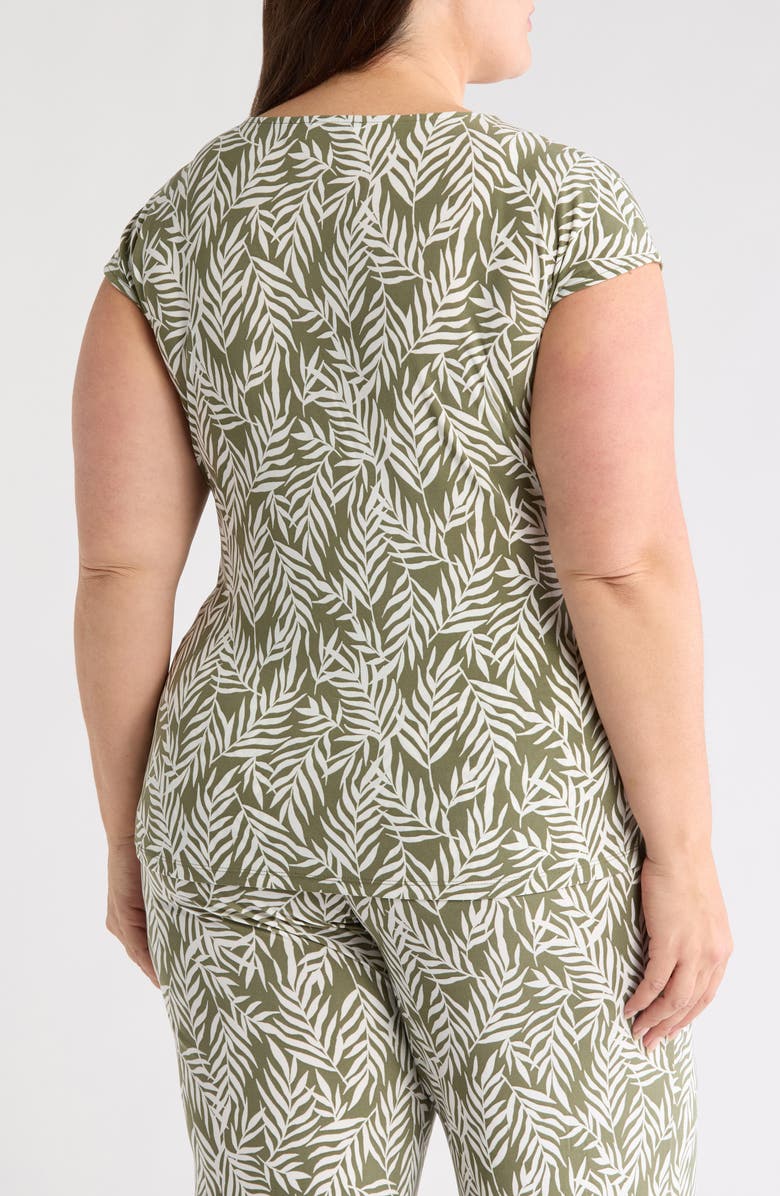 KASPER Frond Print Cap Sleeve Tie Front Top, Alternate, color, 