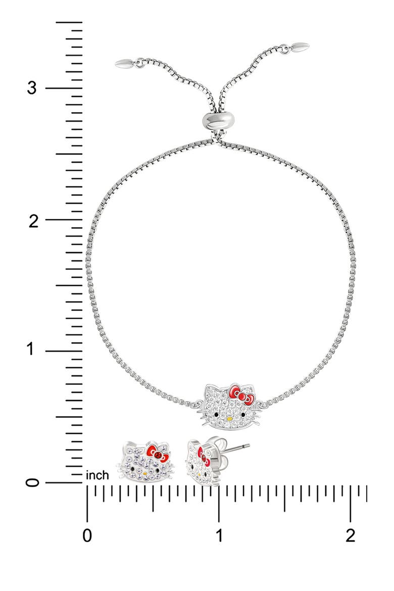 Hello Kitty® Pavé Cubic Zirconia & Enamel Bracelet & Stud Earrings Set, Alternate, color, GOLD AND WHITE