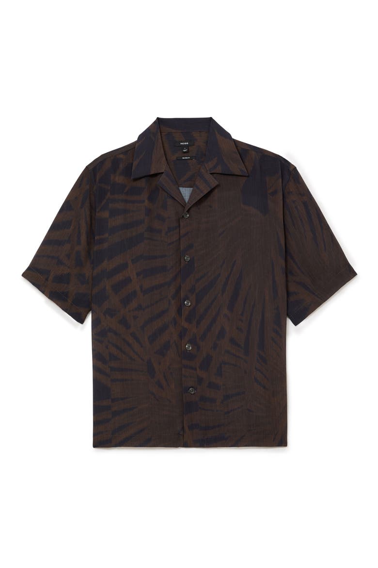 Shindora Relaxed Fit Palm Print Camp Shirt, Alternate, color, NAVY/ BROWN