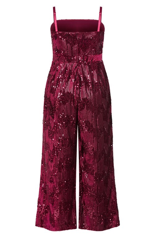 City Chic Sequin Sleeveless Wide Leg Jumpsuit In Red