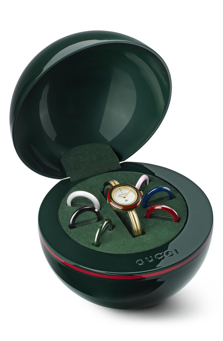 Gucci Play Bangle Bracelet Watch, 28mm, Alternate, color, White/ Gold