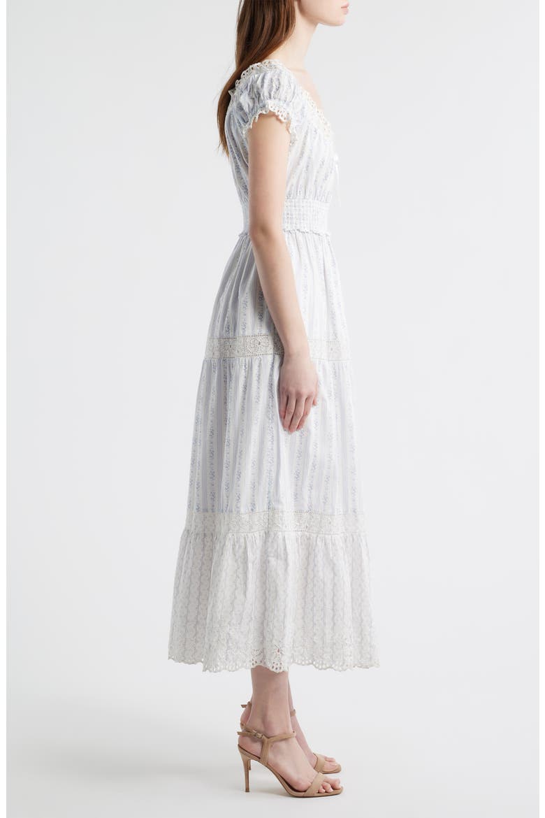Emie Floral Smock Waist Cotton Dress, Alternate, color, SKY BONNET BLUE