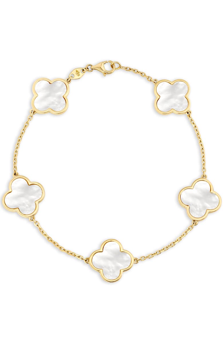 DEVATA Mother of Pearl Clover Bracelets in 14K Gold, 7", Main, color, Yellow Gold