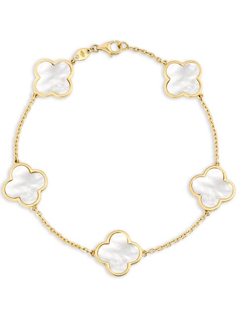 Mother of Pearl Clover Bracelets in 14K Gold, 7"