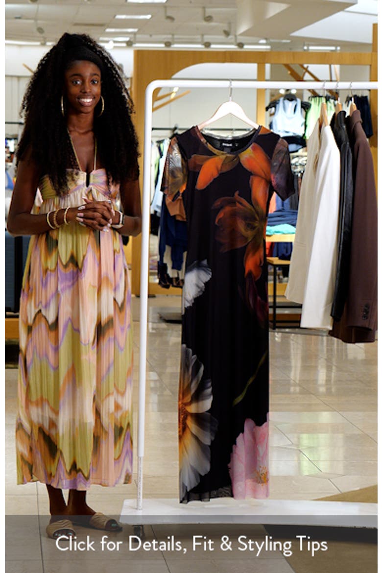 desigual floral mesh maxi dress Desigual Robe Longue Fronce Fleurs in White