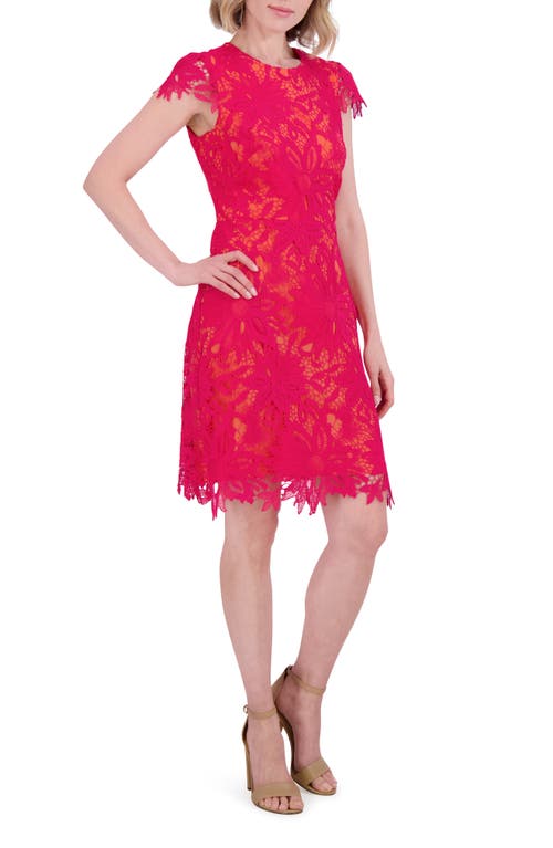 Vince Camuto Floral Lace Cap Sleeve Dress In Pink