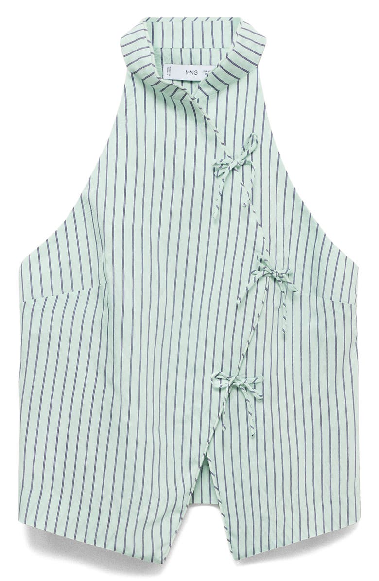 MANGO Stripe Tie Front Top, Alternate, color, Pastel Green