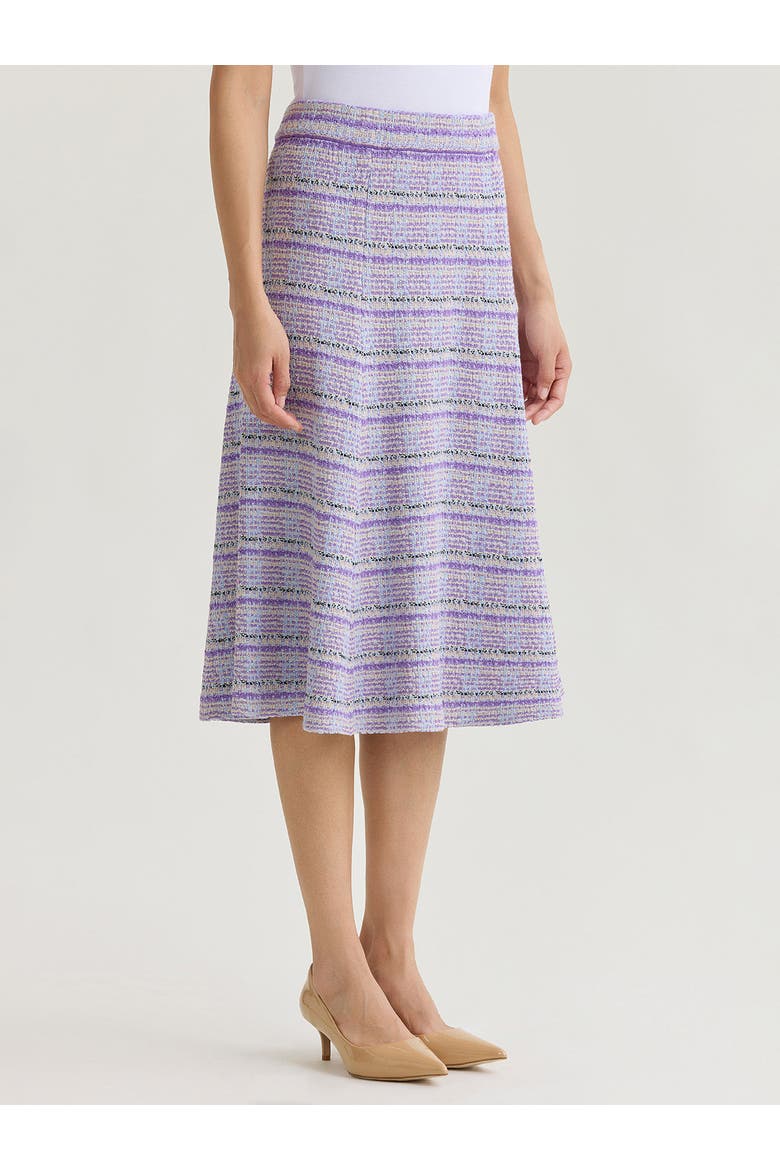 Flared Plaid Tweed Knit Midi Skirt, Alternate, color, Biscotti/Powder Blue/Purple