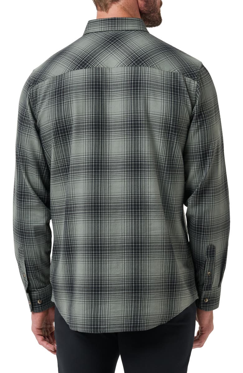 TravisMathew Cloud Plaid Flannel Button-Up Shirt, Alternate, color, Dark Olive