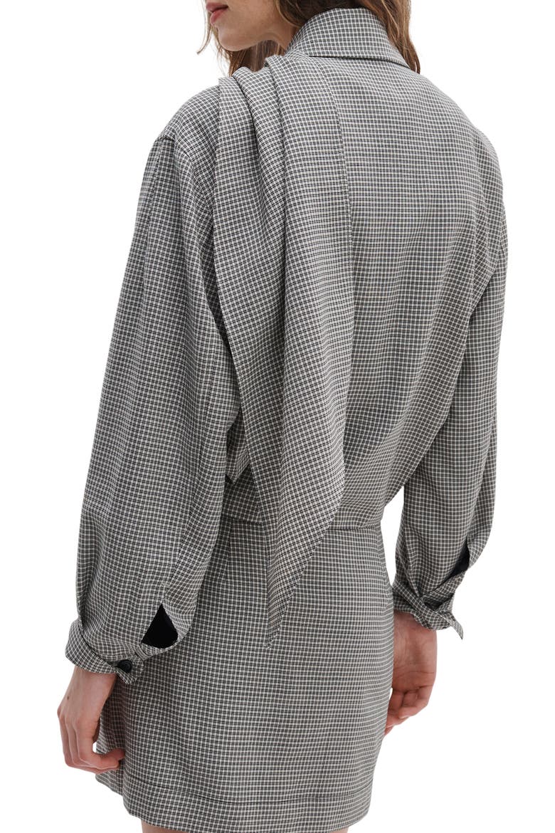Krista Windowpane Check Wool Jacket with Attached Scarf, Alternate, color, BLACK PLAID
