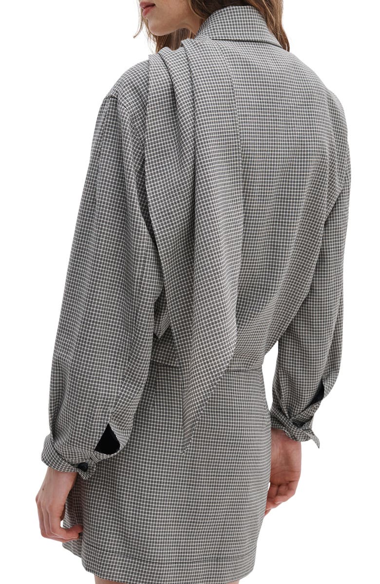 rag & bone Krista Windowpane Check Wool Jacket with Attached Scarf, Alternate, color, Black Plaid
