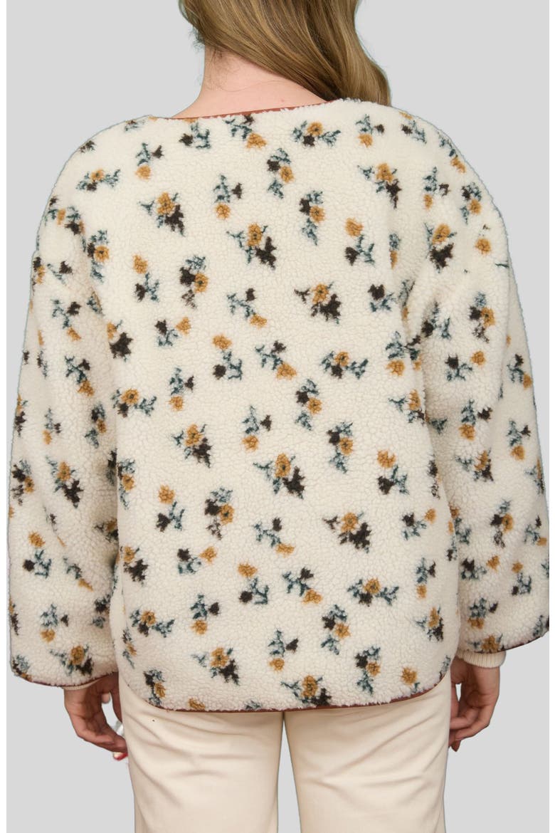 Floral Print Faux Shearling Jacket, Alternate, color, CREAM MULTI