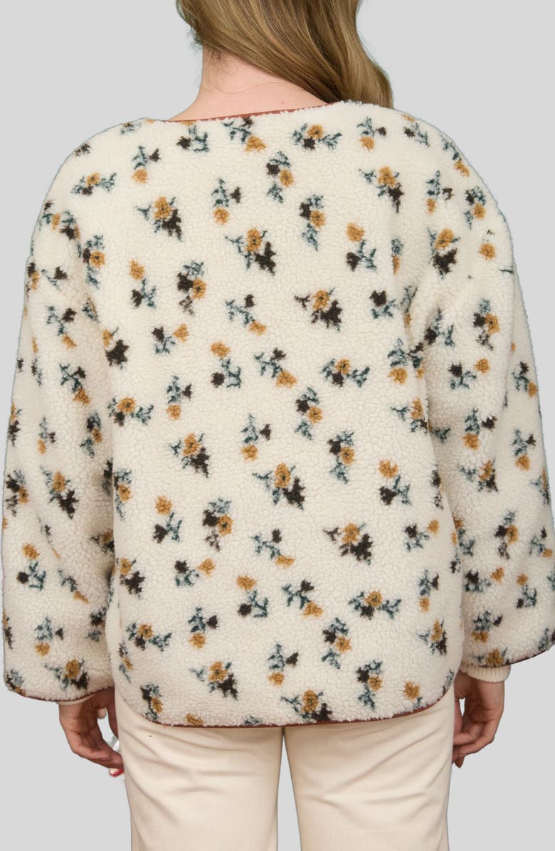 Blu Pepper Floral Print Faux Shearling Jacket, Alternate, color, Cream Multi