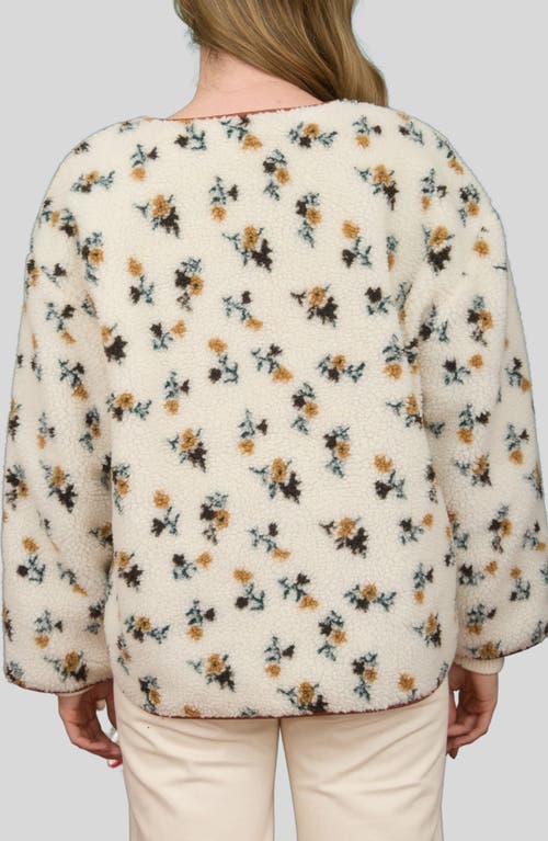 Blu Pepper Floral Print Faux Shearling Jacket In Neutral