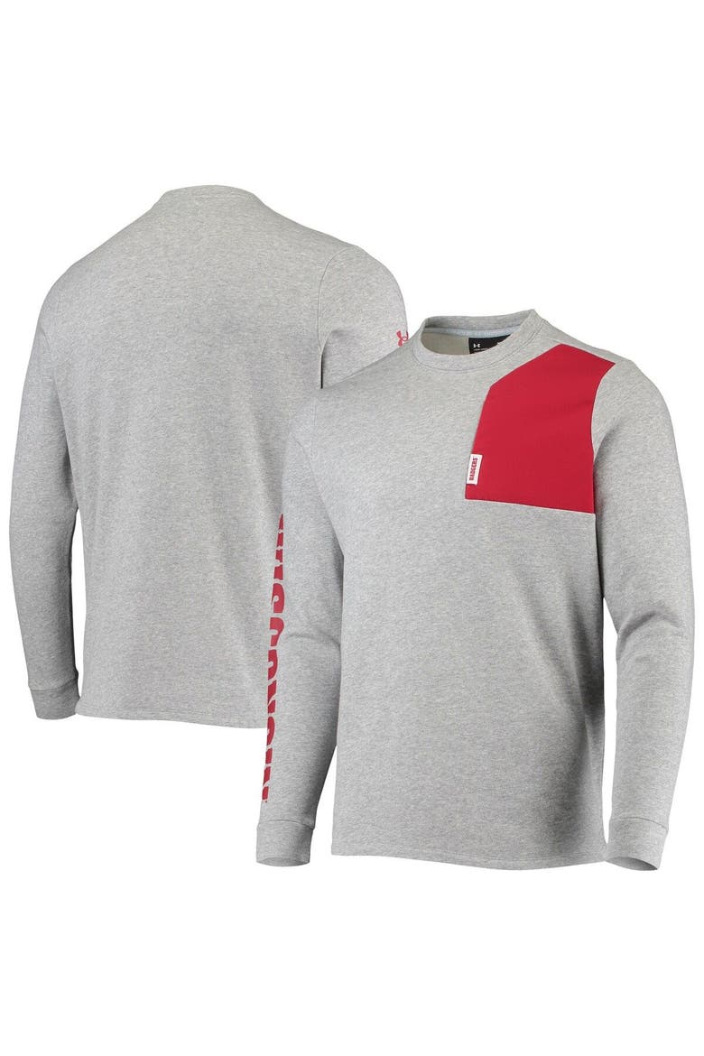 Men's Under Armour Heathered Gray Wisconsin Badgers 2021 Sideline Football Fleece Pullover Sweatshirt, Alternate, color, Heather Gray