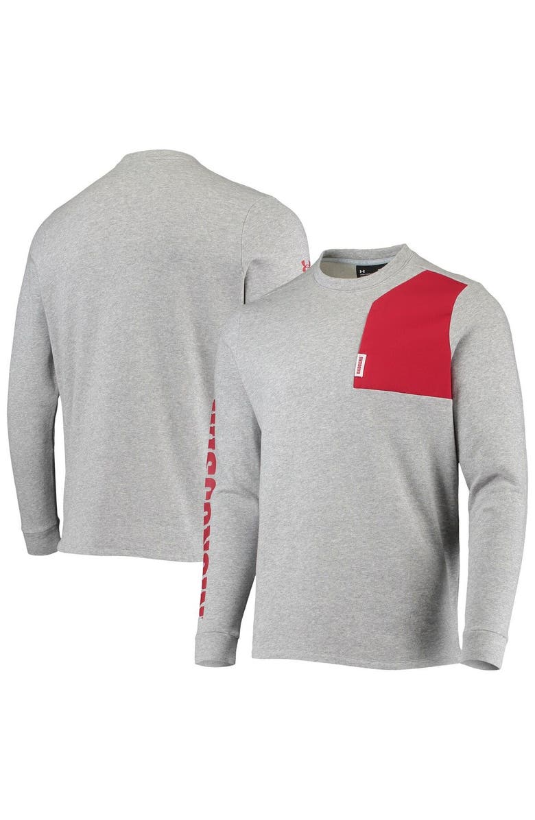 Under Armour Men's Under Armour Heathered Gray Wisconsin Badgers 2021 Sideline Football Fleece Pullover Sweatshirt, Alternate, color, 
