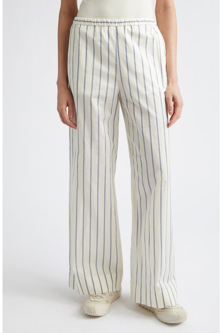 Stripe Cotton & Silk Trousers, Main, color, IVORY/ BLUE STRIPE