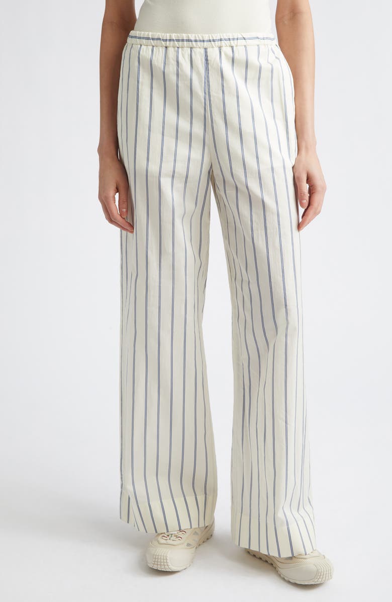 Moncler Stripe Cotton & Silk Trousers, Main, color, 