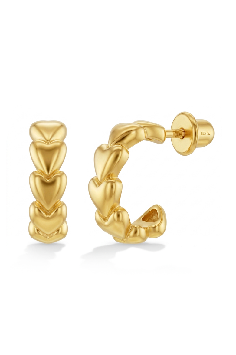 Cascading Puffed Hearts Plated Hoop Earrings, Main, color, Gold