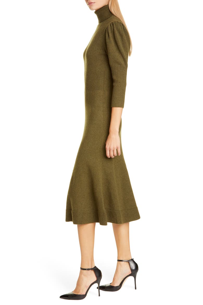 Puff Sleeve Cashmere Sweater Dress, Alternate, color, SPRUCE