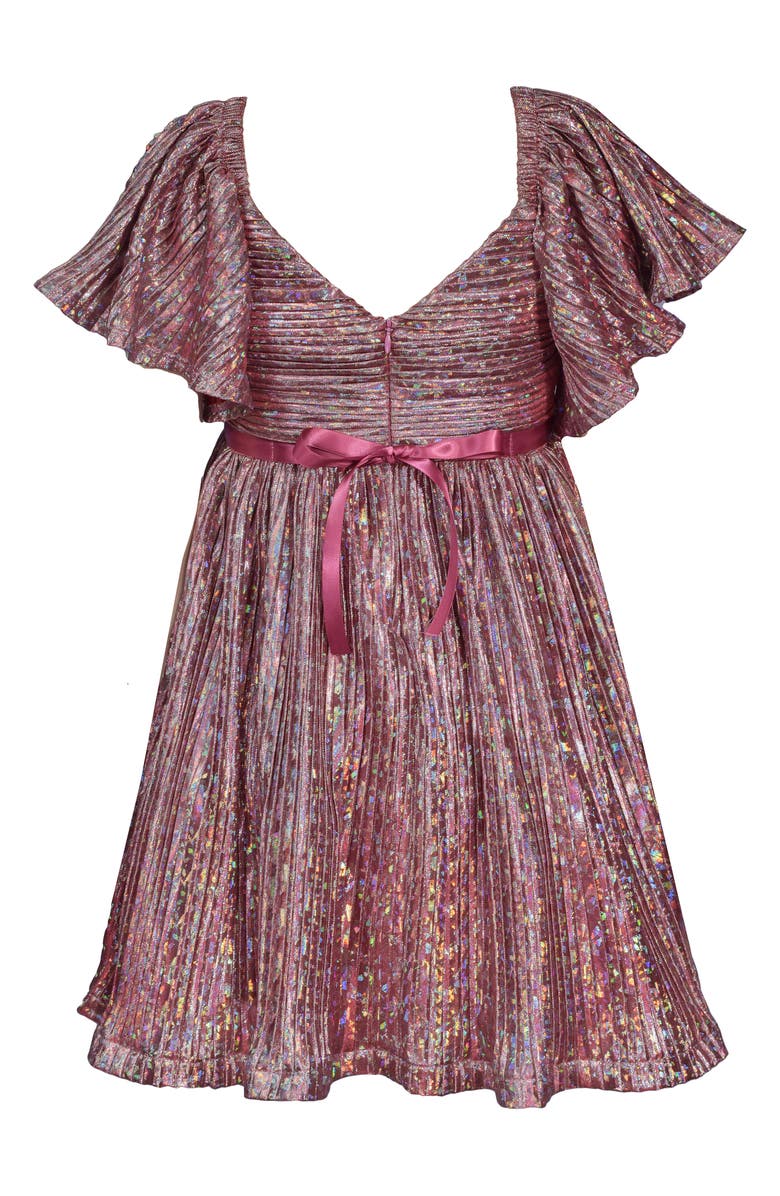 Iris & Ivy Kids' Flutter Sleeve Metallic Boudre Party Dress, Alternate, color, 