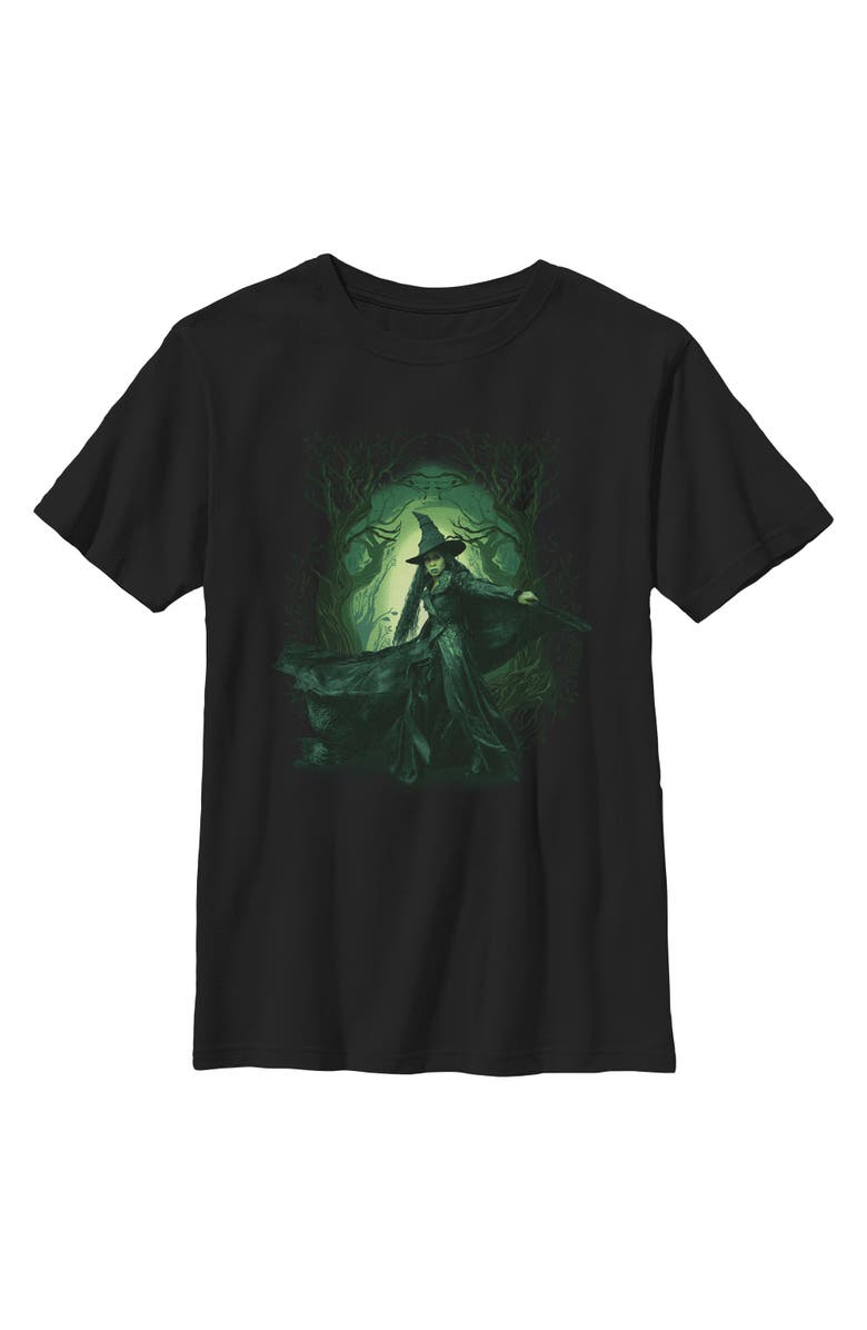 Wicked: For Good Boy's Wicked For Good Elphaba Green Forest Graphic T-Shirt, Main, color, Black