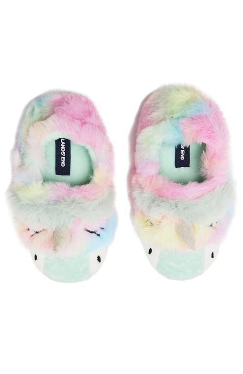 Lands' End Kids Cute Furry Animal Slippers In Tie Dye Unicorn