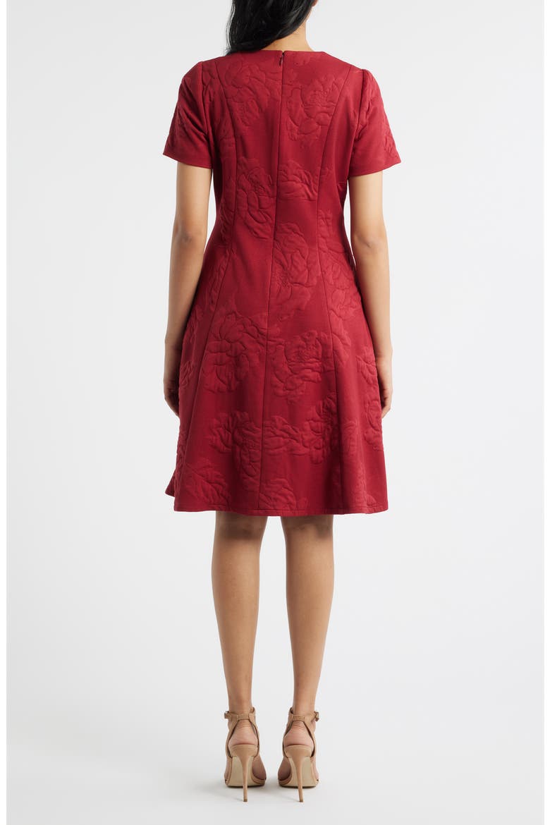 Floral Jacquard Fit & Flare Dress, Alternate, color, BURGUNDY