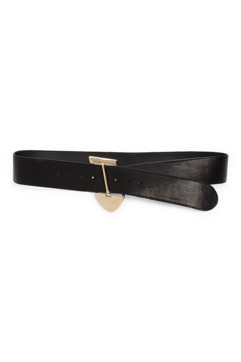 Asymmetric Leather Belt, Main, color, BLACK