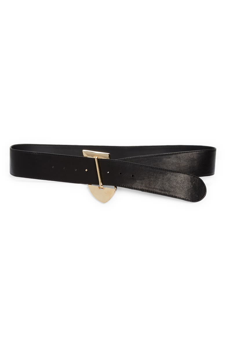 Raina Asymmetric Leather Belt, Main, color, Black