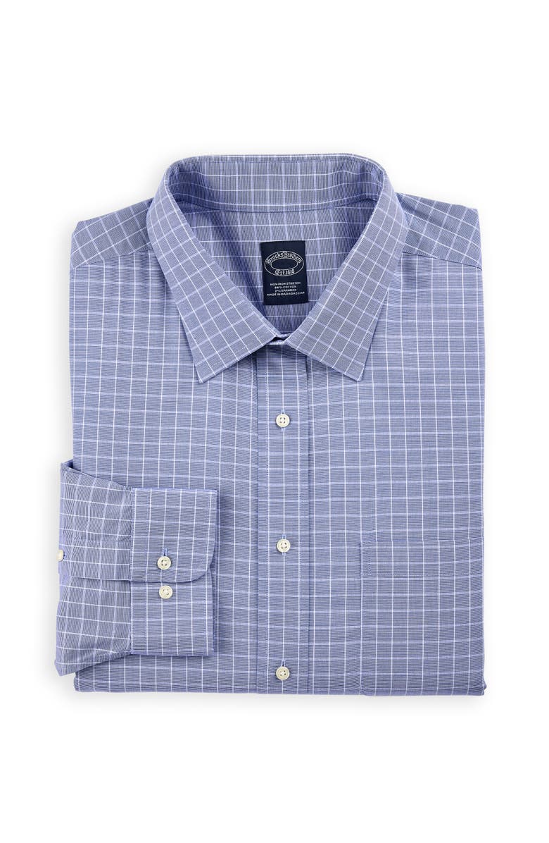 Brooks Brothers Big & Tall Non-Iron Windowpane Dress Shirt, Main, color, Blue