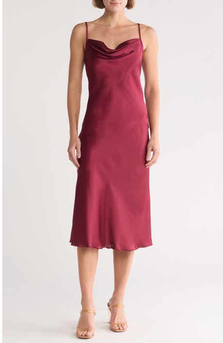 bebe Satin Cowl Neck Midi Dress