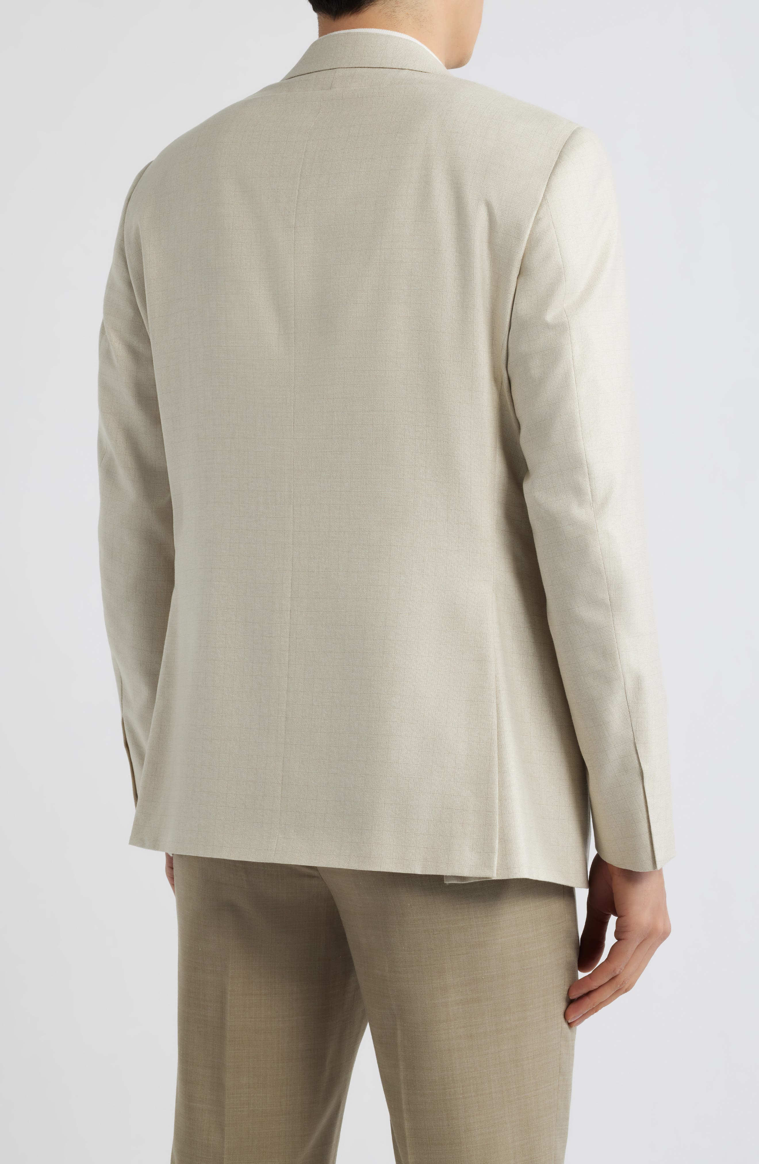 Capri Trim Fit Beige Check Jacquard Silk & Cashmere Sport Coat - image 2