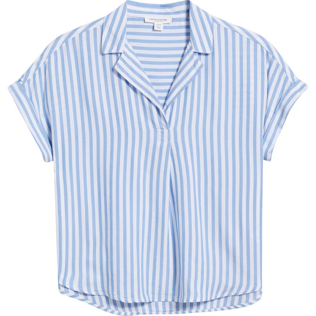 Beachlunchlounge Daria Stripe Short Sleeve Button-up Shirt In Blue Poppy