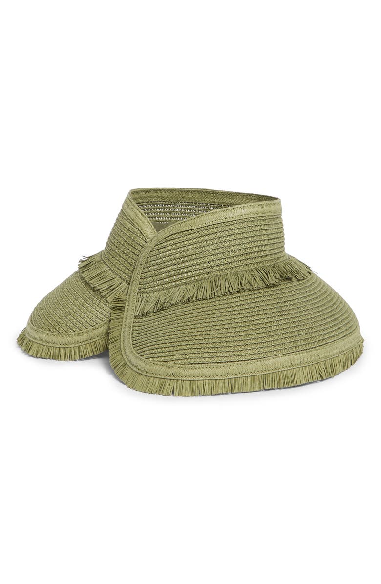 NORDSTROM RACK Fringe Packable Straw Visor, Alternate, color, Olive Covert