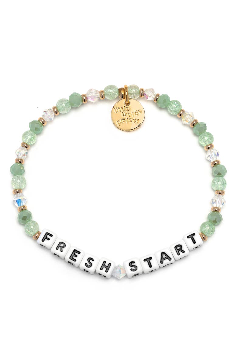 Little Words Project Fresh Start Beaded Stretch Bracelet, Main, color, White/ Green