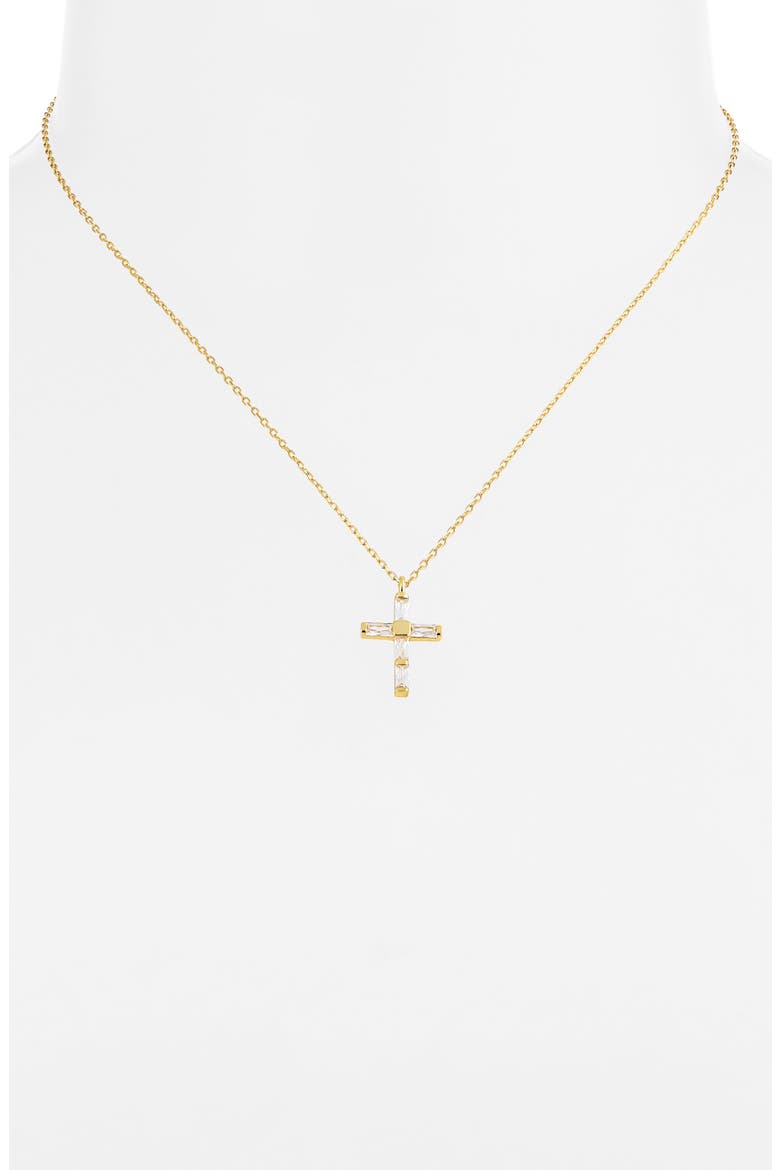 Baguette Cubic Zirconia Cross Necklace, Alternate, color, GOLD