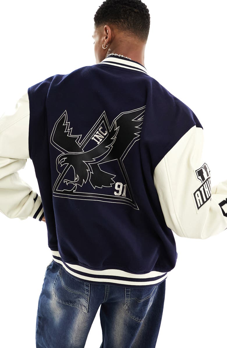 ASOS DESIGN Oversize Varsity Bomber Jacket, Alternate, color, 
