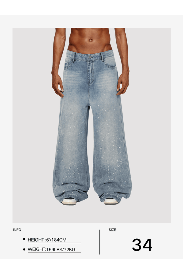 Rhinestone Baggy Jeans, Alternate, color, Blue