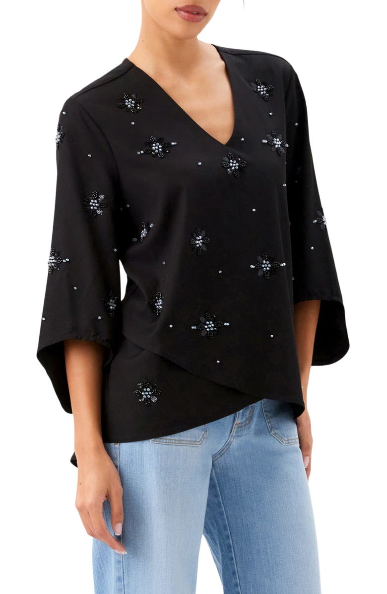 Karen Kane Embellish Asymmetric Top, Alternate, color, Black
