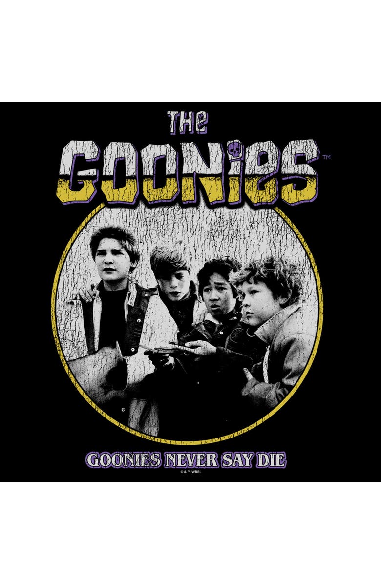 The Goonies Men's The Goonies Never Say Die Distressed  Graphic T-Shirt, Alternate, color, Black